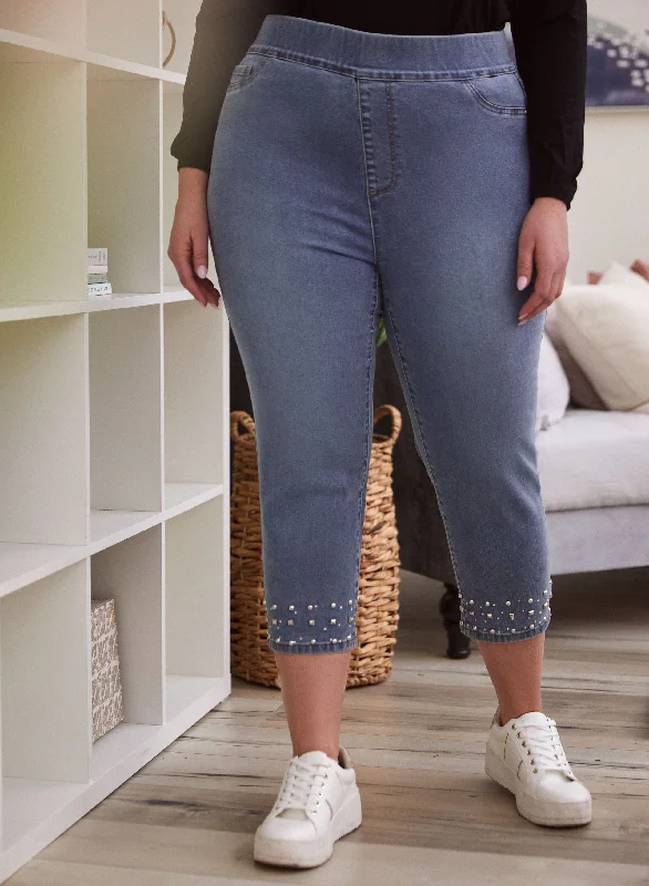 Stud Detail Pull-On Denim Capris