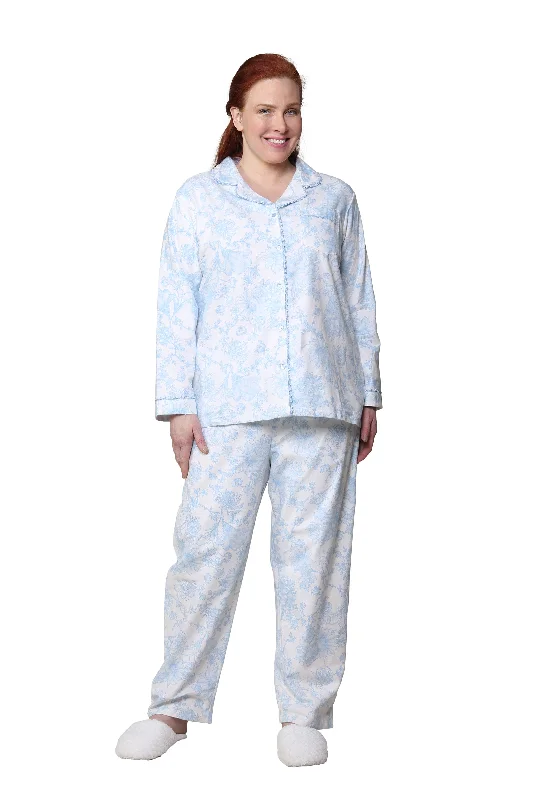 Blue Floral Flannel Long Sleeve Plus Size Pajama Set