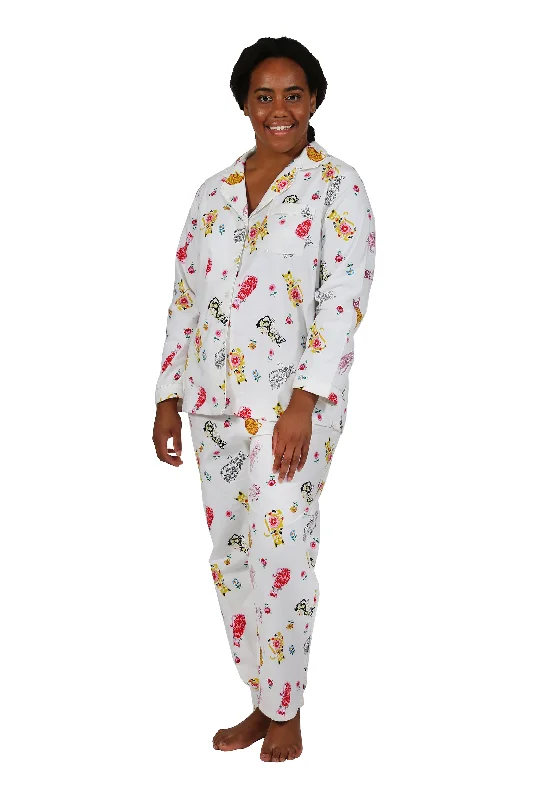 Flannel Cat Print Plus Size Pajama Set