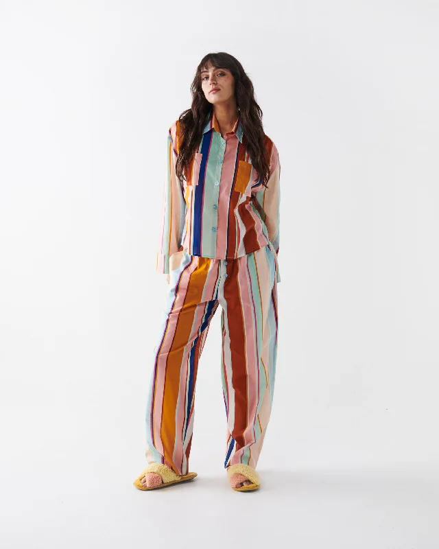 Jaipur Stripe Organic Cotton Long Sleeve Shirt & Pant Pyjama Set