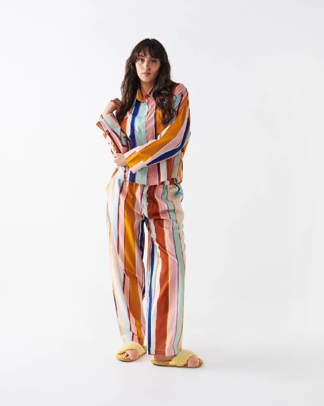 Jaipur Stripe Organic Cotton Long Sleeve Shirt & Pant Pyjama Set