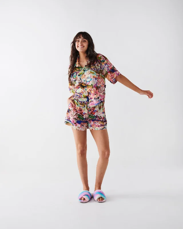 Kip&Co x Kezz Brett Waterlily Waterway Short Sleeve Shirt & Short Pyjama Set