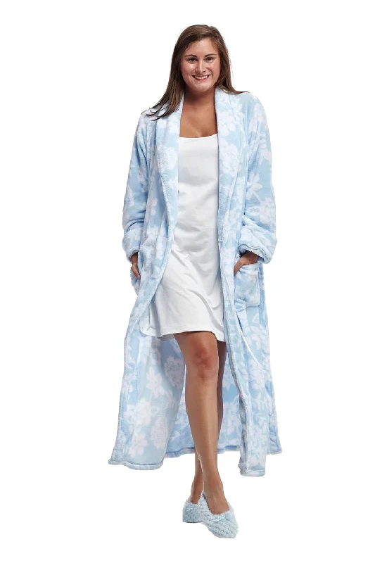 La Cera Floral Fleece Bathrobe with Belt