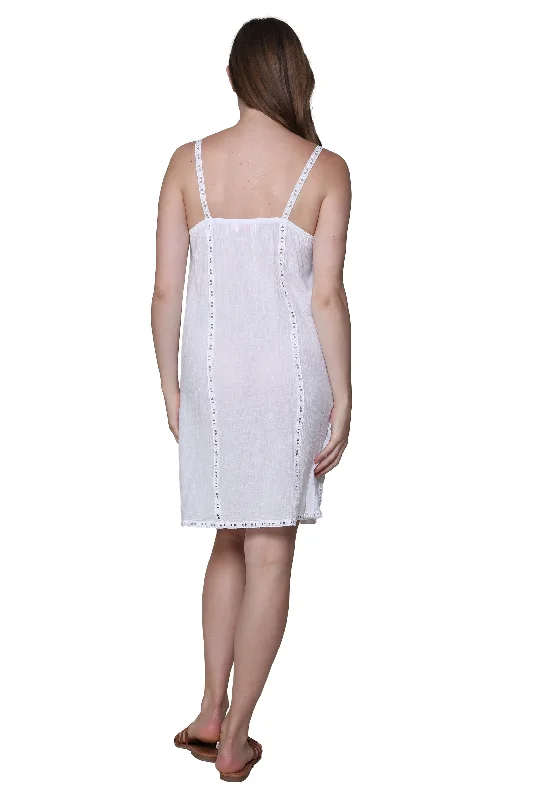 La Cera Spaghetti Strap Embroidered Chemise